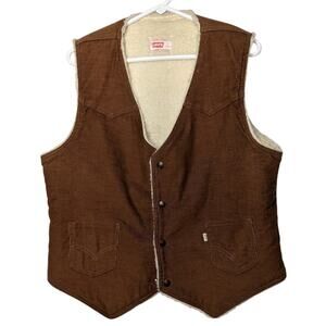 Vintage Levi's 70s Corduroy Sherpa Shearling Brown Vest White Tab Size Large